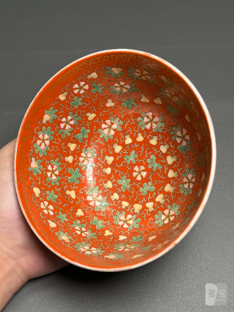 清同治  锦地开光四季花卉纹碗 - 图10